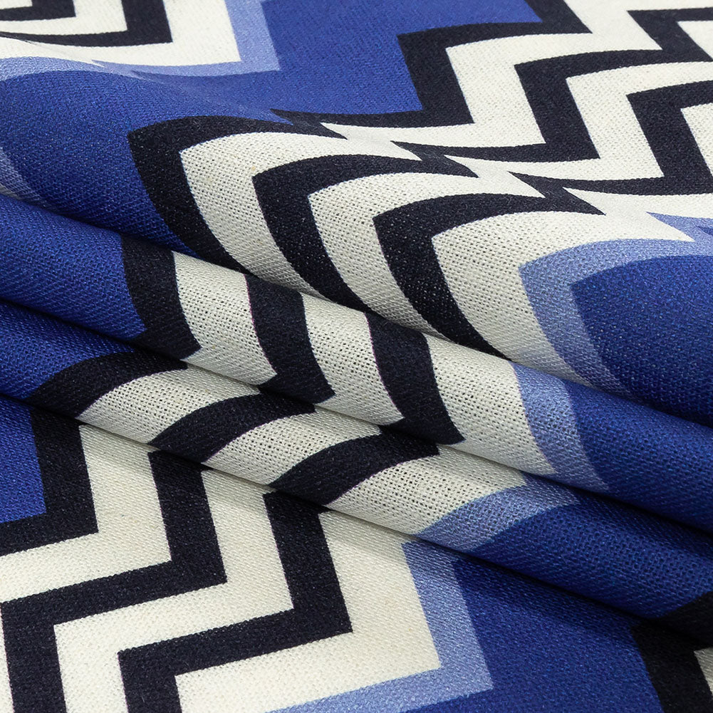 Linen and Rayon Woven - Blue and Black Zig Zags - Blues Night Print - Mood Exclusive Indigo Collection - Folded Linen and Rayon Woven - Blue and Black Zig Zags - Blues Night Print - Mood Exclusive Indigo Collection - Folded