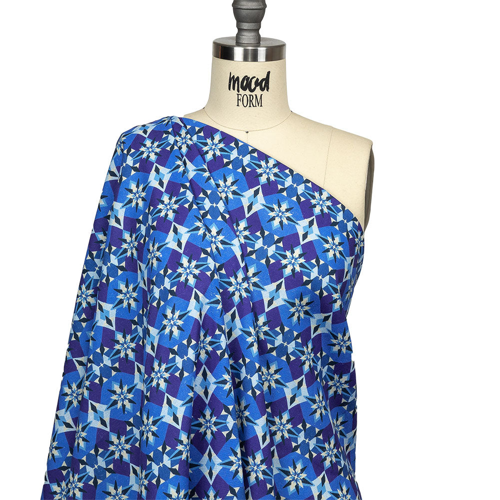 Linen and Rayon Woven - Blue and Purple Geometric - Crystalline Culture Print - Mood Exclusive Indigo Collection - Drape Linen and Rayon Woven - Blue and Purple Geometric - Crystalline Culture Print - Mood Exclusive Indigo Collection - Drape
