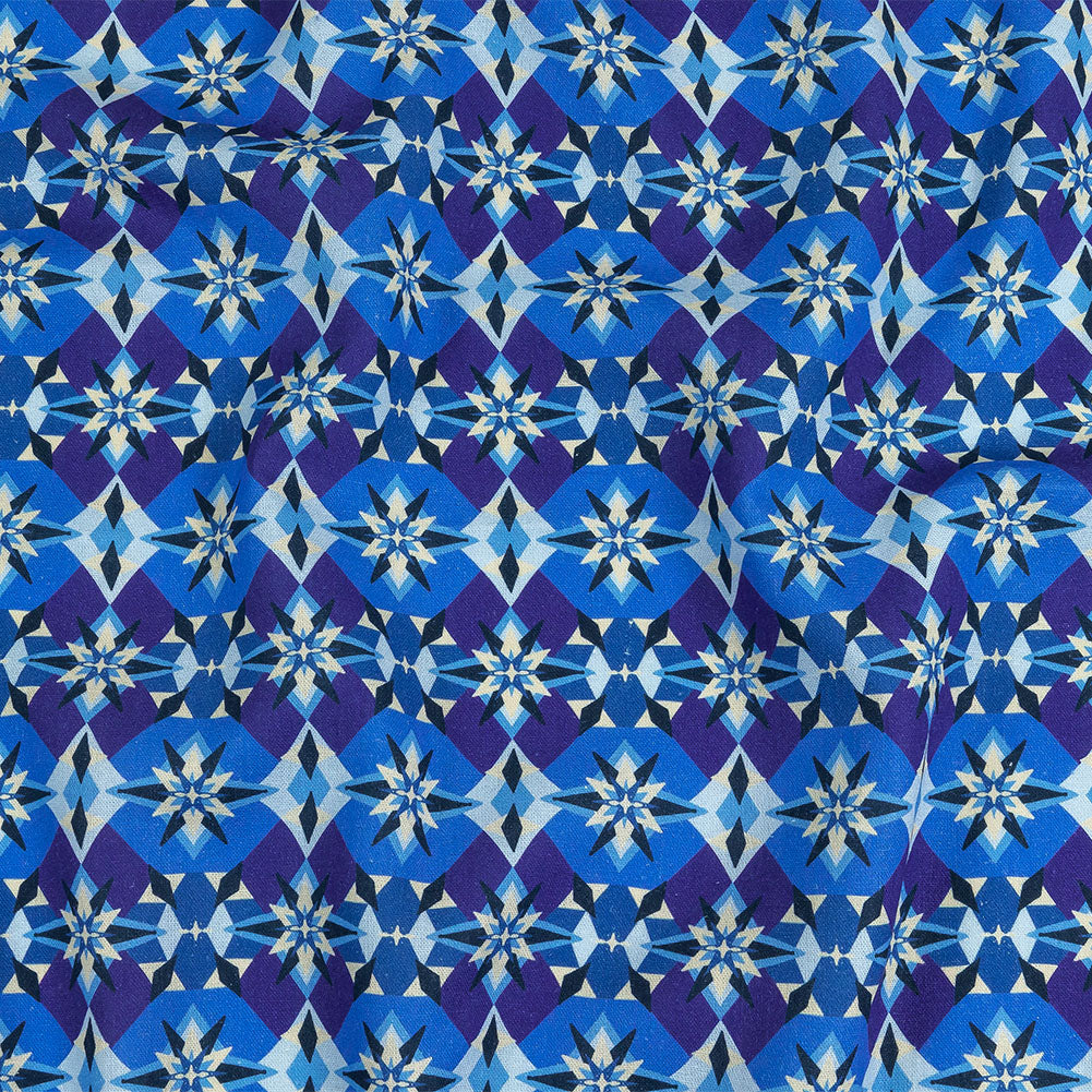 Linen and Rayon Woven - Blue and Purple Geometric - Crystalline Culture Print - Mood Exclusive Indigo Collection Linen and Rayon Woven - Blue and Purple Geometric - Crystalline Culture Print - Mood Exclusive Indigo Collection
