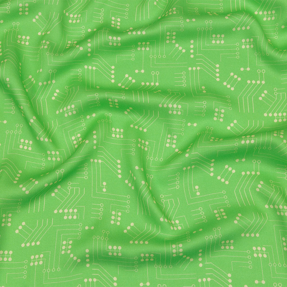 Rayon Challis - Green Circuit Board Dots - Circuit Breaker Print - Mood Exclusive Citrus Collection Rayon Challis - Green Circuit Board Dots - Circuit Breaker Print - Mood Exclusive Citrus Collection