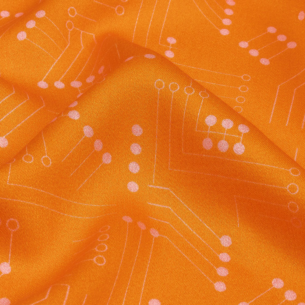 Rayon Challis - Orange Circuit Board Dots - Circuit Breaker Print - Mood Exclusive Citrus Collection - Detail Rayon Challis - Orange Circuit Board Dots - Circuit Breaker Print - Mood Exclusive Citrus Collection - Detail