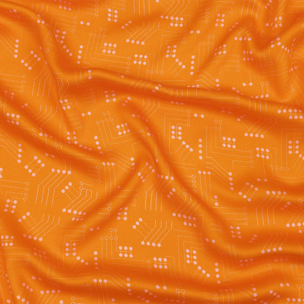 Rayon Challis - Orange Circuit Board Dots - Circuit Breaker Print - Mood Exclusive Citrus Collection Rayon Challis - Orange Circuit Board Dots - Circuit Breaker Print - Mood Exclusive Citrus Collection
