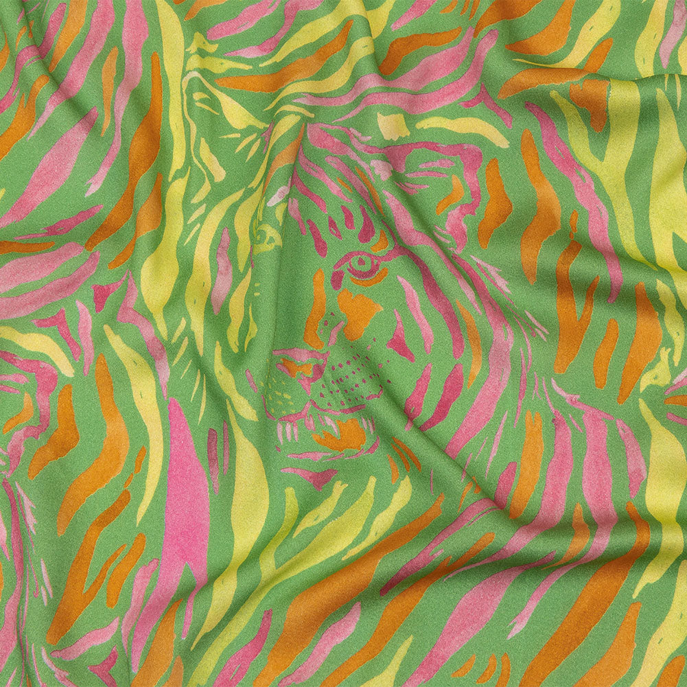 Rayon Challis - Green and Pink Tiger Stripes - Rainforest Refreshment Print - Mood Exclusive Citrus Collection Rayon Challis - Green and Pink Tiger Stripes - Rainforest Refreshment Print - Mood Exclusive Citrus Collection