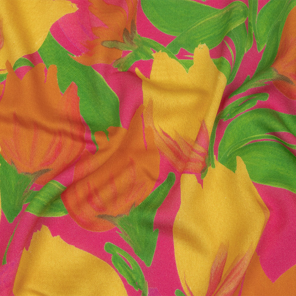 Rayon Challis - Pink and Orange Tulips - Keukenhof Print - Mood Exclusive Citrus Collection Rayon Challis - Pink and Orange Tulips - Keukenhof Print - Mood Exclusive Citrus Collection