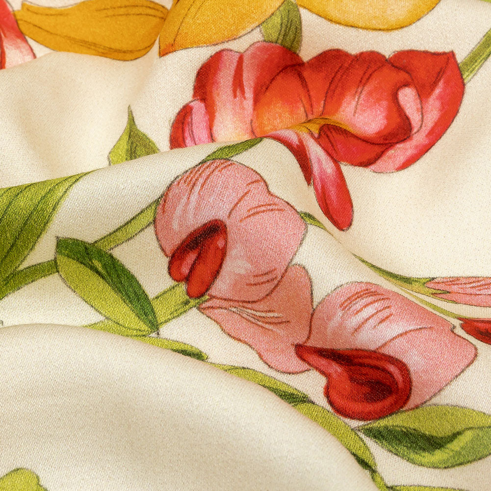 Rayon Challis - Orange and Pink Floral - Golden Garden Print - Mood Exclusive Citrus Collection - Detail Rayon Challis - Orange and Pink Floral - Golden Garden Print - Mood Exclusive Citrus Collection - Detail