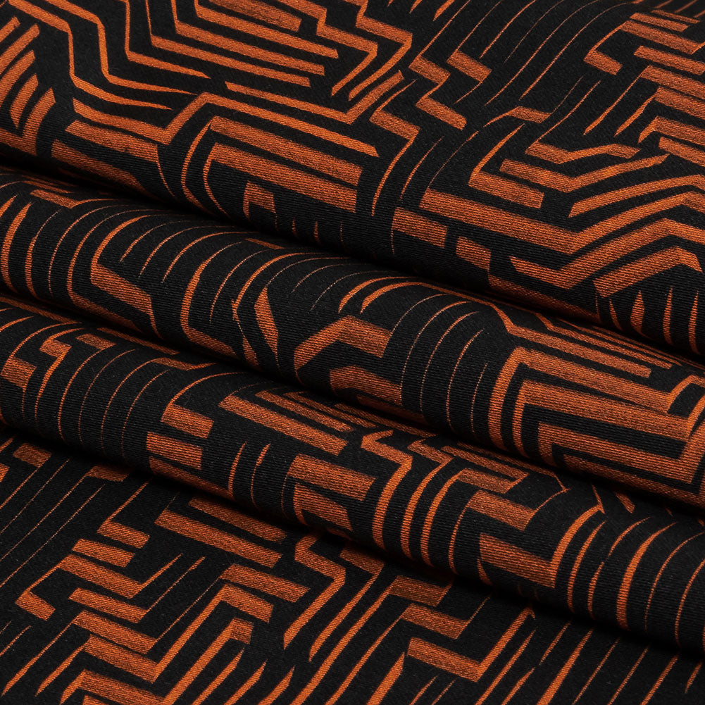 Stretch Cotton Sateen - Black and Orange Geometric Lines - Ci-Trust the Process Print - Mood Exclusive Citrus Collection - Folded Stretch Cotton Sateen - Black and Orange Geometric Lines - Ci-Trust the Process Print - Mood Exclusive Citrus Collection - Folded