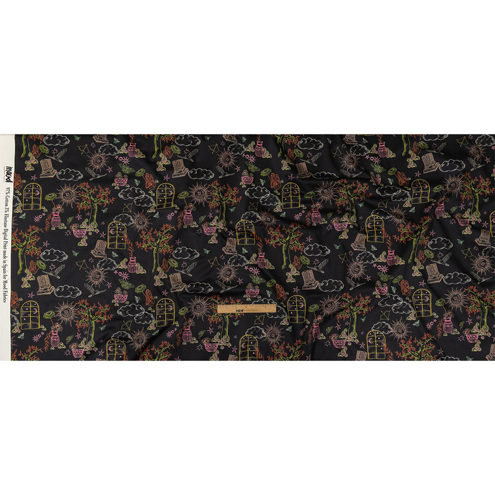 Stretch Cotton Sateen - Black Trees and Windows - Summer Nights Print - Mood Exclusive Citrus Collection - Full Stretch Cotton Sateen - Black Trees and Windows - Summer Nights Print - Mood Exclusive Citrus Collection - Full