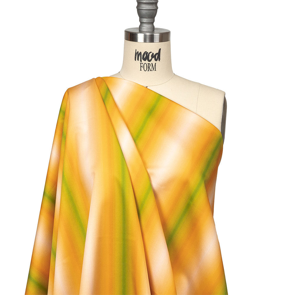 Stretch Cotton Sateen - Green and Yellow Gradient Stripes - Marmalade Parade Print - Mood Exclusive Citrus Collection - Drape Stretch Cotton Sateen - Green and Yellow Gradient Stripes - Marmalade Parade Print - Mood Exclusive Citrus Collection - Drape