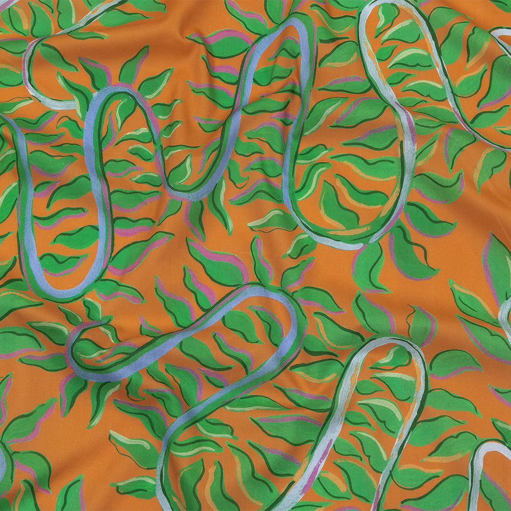 Cotton Voile - Orange and Green Foliage - Looking Vine Print - Mood Exclusive Citrus Collection Cotton Voile - Orange and Green Foliage - Looking Vine Print - Mood Exclusive Citrus Collection