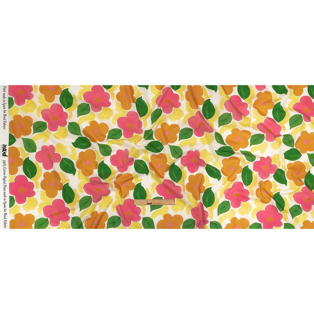 Cotton Voile - Pink and Orange Simplistic Floral - Chalk Party Print - Mood Exclusive Citrus Collection - Full Cotton Voile - Pink and Orange Simplistic Floral - Chalk Party Print - Mood Exclusive Citrus Collection - Full