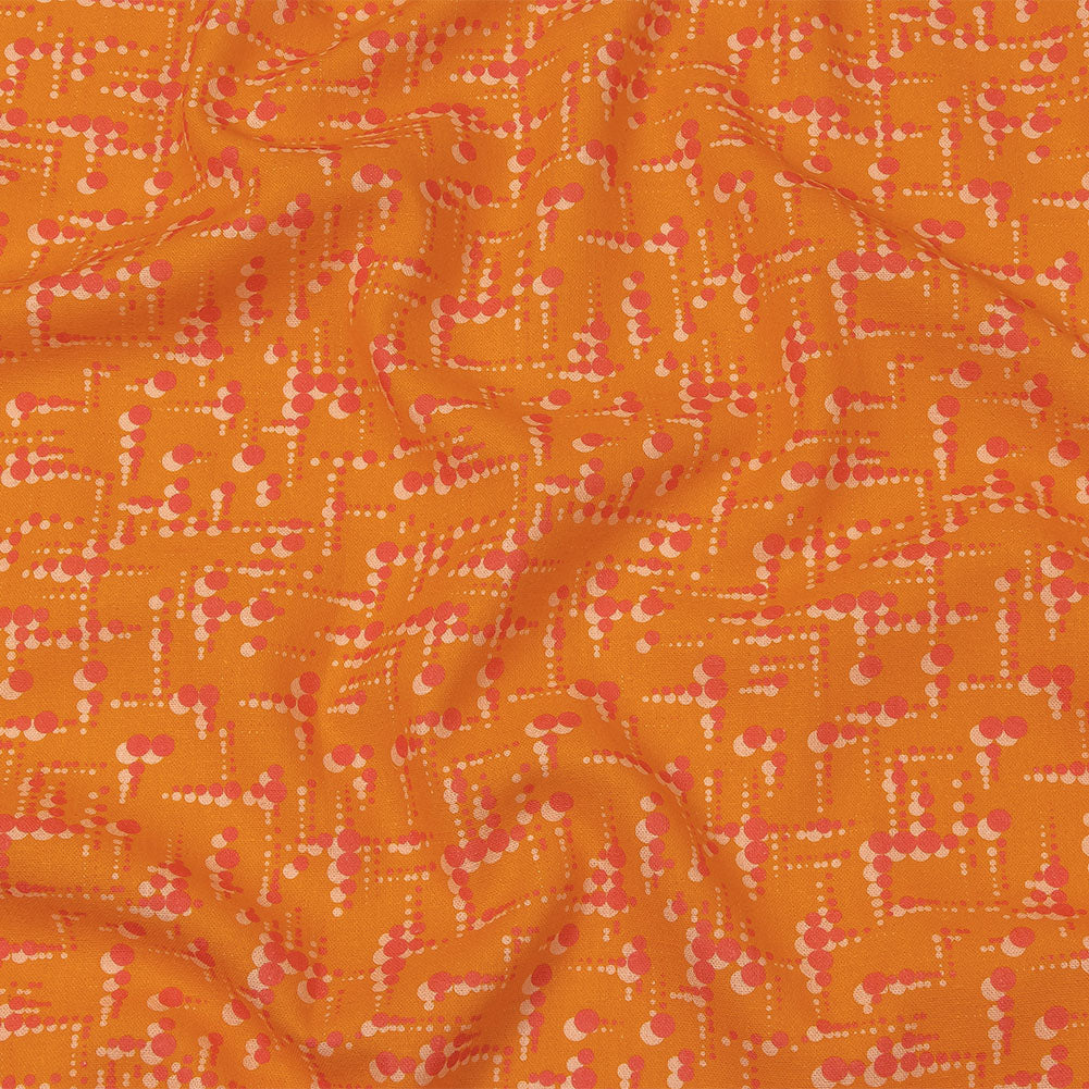 Linen and Rayon Woven - Orange and Pink Dot Lines - Spot of Sunshine Print - Mood Exclusive Citrus Collection Linen and Rayon Woven - Orange and Pink Dot Lines - Spot of Sunshine Print - Mood Exclusive Citrus Collection