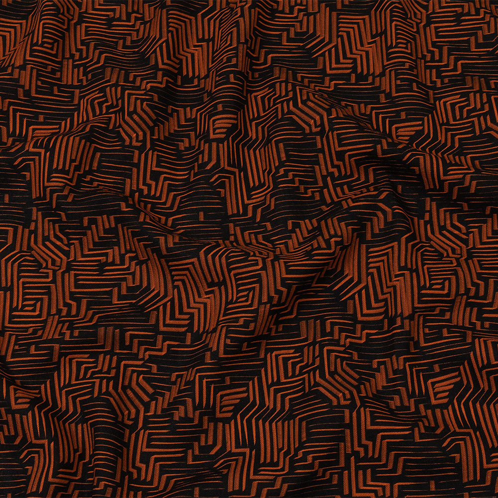 Linen and Rayon Woven - Black and Orange Geometric Lines - Ci-Trust the Process Print - Mood Exclusive Citrus Collection Linen and Rayon Woven - Black and Orange Geometric Lines - Ci-Trust the Process Print - Mood Exclusive Citrus Collection