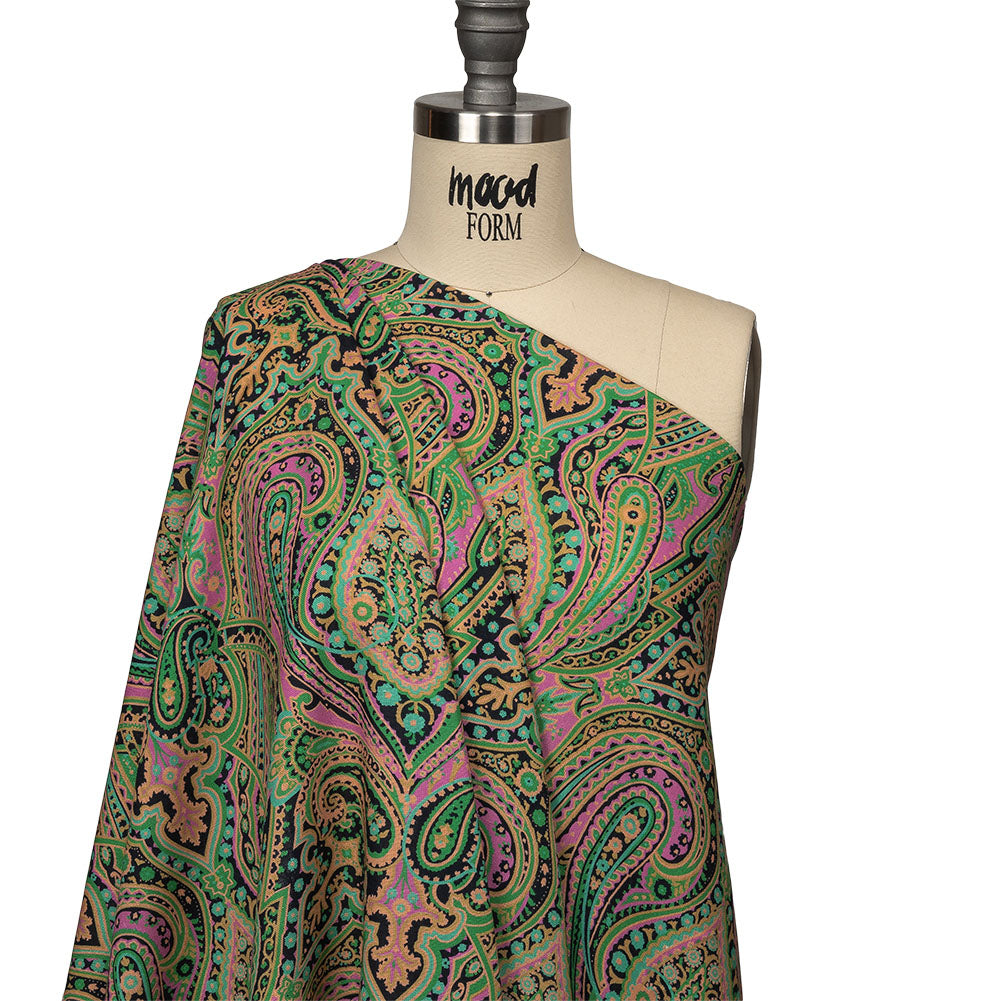 Linen and Rayon Woven - Black and Green Paisley - Hippy Shake Print - Mood Exclusive Citrus Collection - Drape Linen and Rayon Woven - Black and Green Paisley - Hippy Shake Print - Mood Exclusive Citrus Collection - Drape