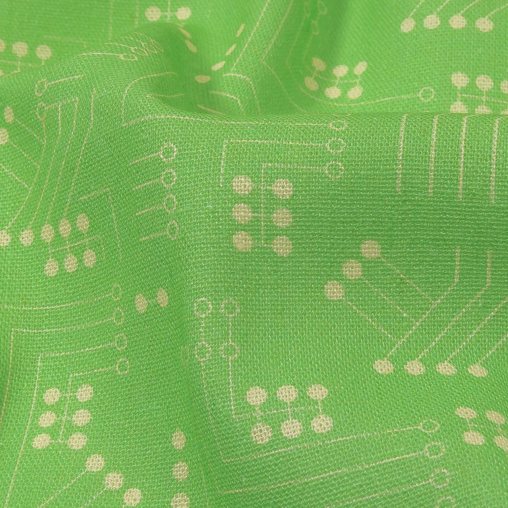 Linen and Rayon Woven - Green Circuit Board Dots - Circuit Breaker Print - Mood Exclusive Citrus Collection - Detail Linen and Rayon Woven - Green Circuit Board Dots - Circuit Breaker Print - Mood Exclusive Citrus Collection - Detail
