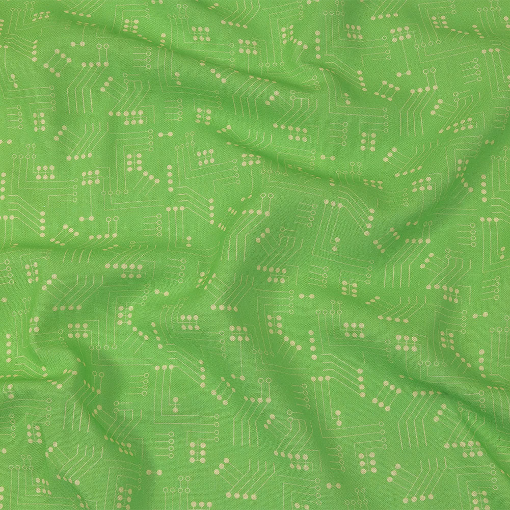 Linen and Rayon Woven - Green Circuit Board Dots - Circuit Breaker Print - Mood Exclusive Citrus Collection Linen and Rayon Woven - Green Circuit Board Dots - Circuit Breaker Print - Mood Exclusive Citrus Collection