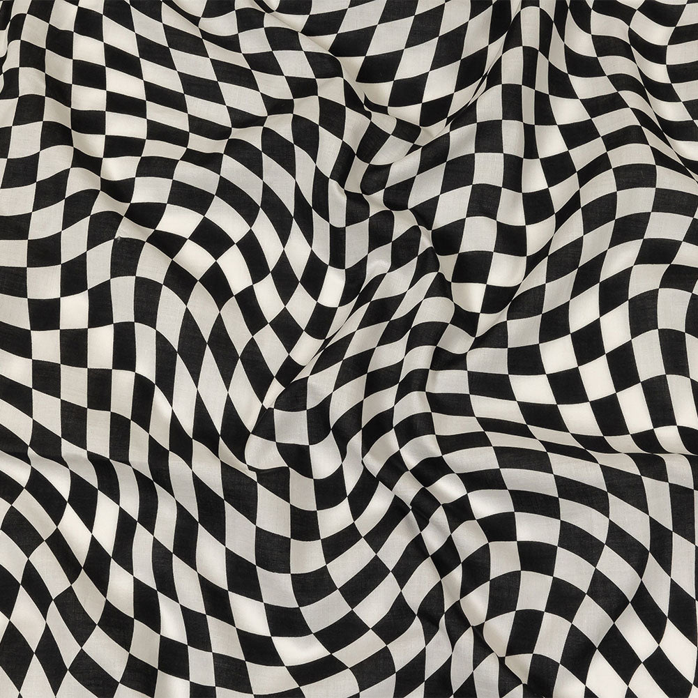 Cotton Voile - Black and White Warped Checks - Down the Rabbit Hole Print - Mood Exclusive Indigo Collection Cotton Voile - Black and White Warped Checks - Down the Rabbit Hole Print - Mood Exclusive Indigo Collection