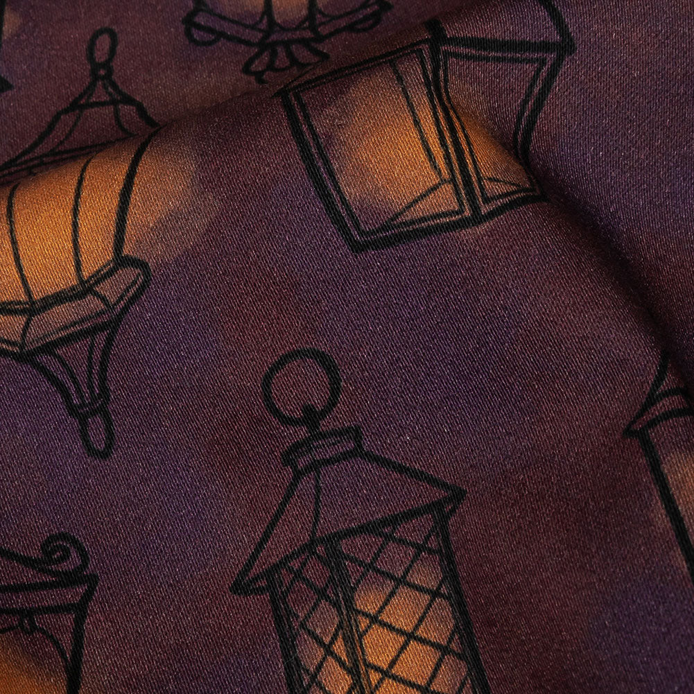 Stretch Cotton Sateen - Purple Lanterns - By Lantern Light Print - Mood Exclusive Jack-O-Lantern Collection - Detail Stretch Cotton Sateen - Purple Lanterns - By Lantern Light Print - Mood Exclusive Jack-O-Lantern Collection - Detail