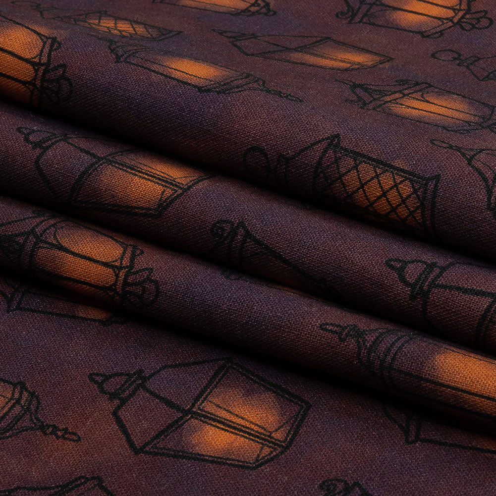 Linen and Rayon Woven - Purple Lanterns - By Lantern Light Print - Mood Exclusive Jack-O-Lantern Collection - Folded Linen and Rayon Woven - Purple Lanterns - By Lantern Light Print - Mood Exclusive Jack-O-Lantern Collection - Folded