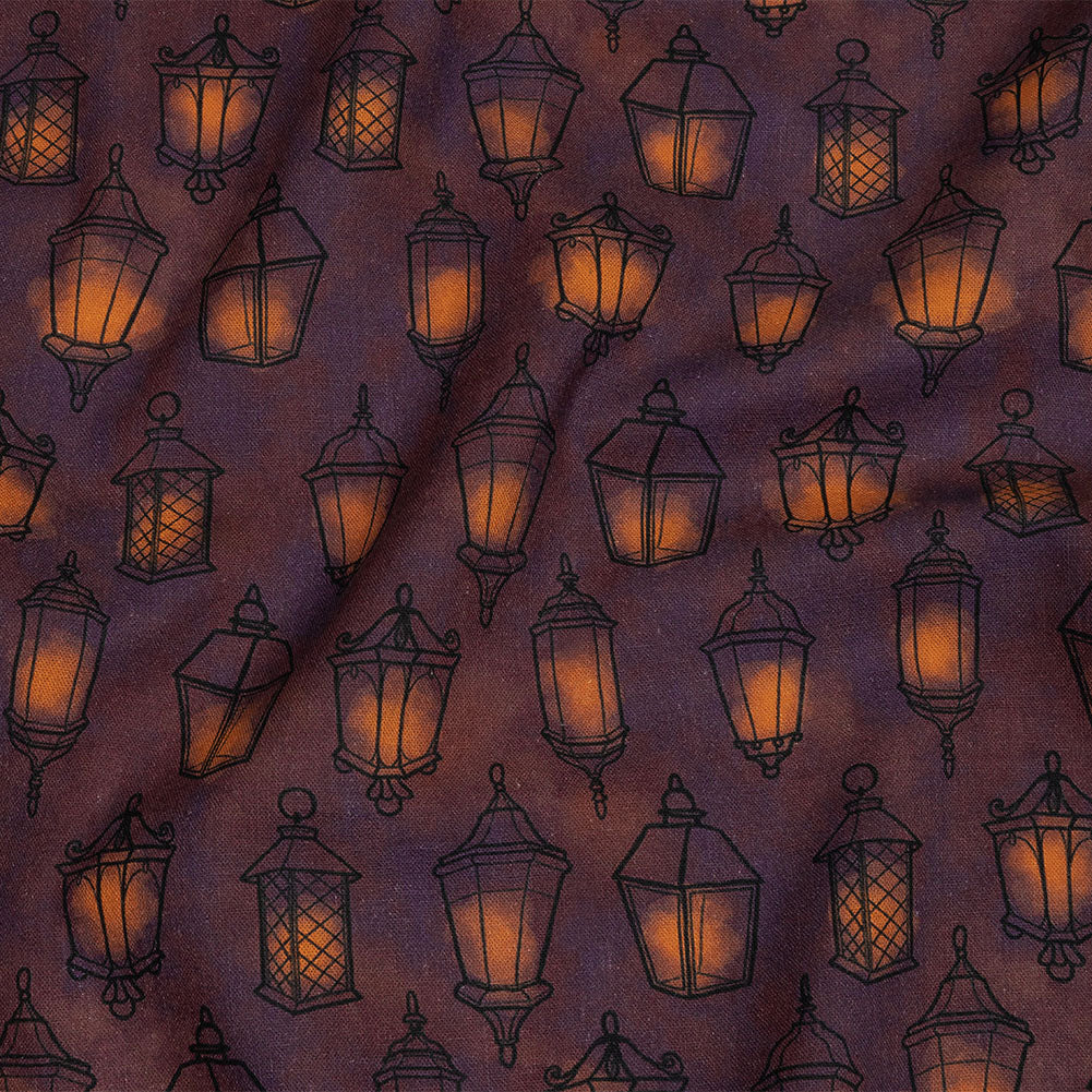 Linen and Rayon Woven - Purple Lanterns - By Lantern Light Print - Mood Exclusive Jack-O-Lantern Collection Linen and Rayon Woven - Purple Lanterns - By Lantern Light Print - Mood Exclusive Jack-O-Lantern Collection