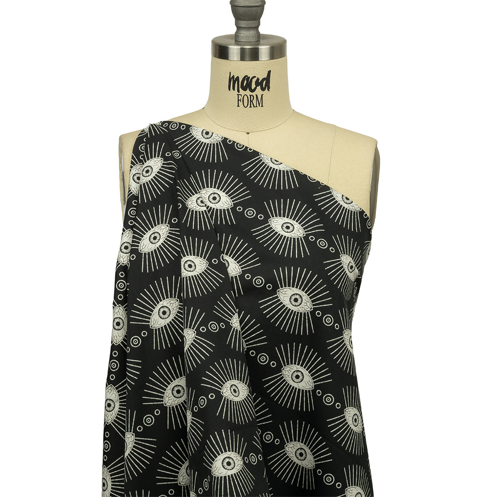 Stretch Cotton Poplin - Black and WhiteLines of Eyes - Tell Tale Print - Mood Exclusive Nevermore Collection - Drape Stretch Cotton Poplin - Black and WhiteLines of Eyes - Tell Tale Print - Mood Exclusive Nevermore Collection - Drape
