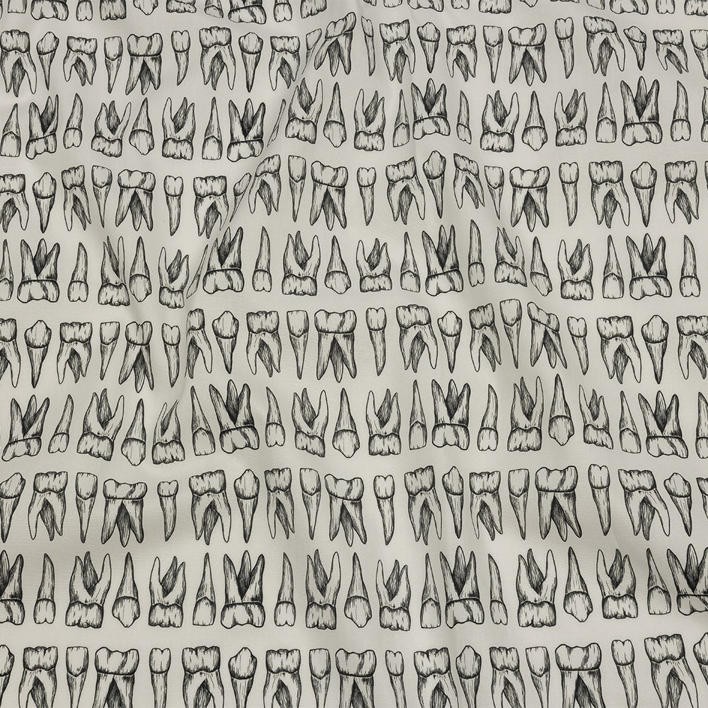 Stretch Cotton Poplin - White and Black Teeth - Berenice Print - Mood Exclusive Nevermore Collection Stretch Cotton Poplin - White and Black Teeth - Berenice Print - Mood Exclusive Nevermore Collection