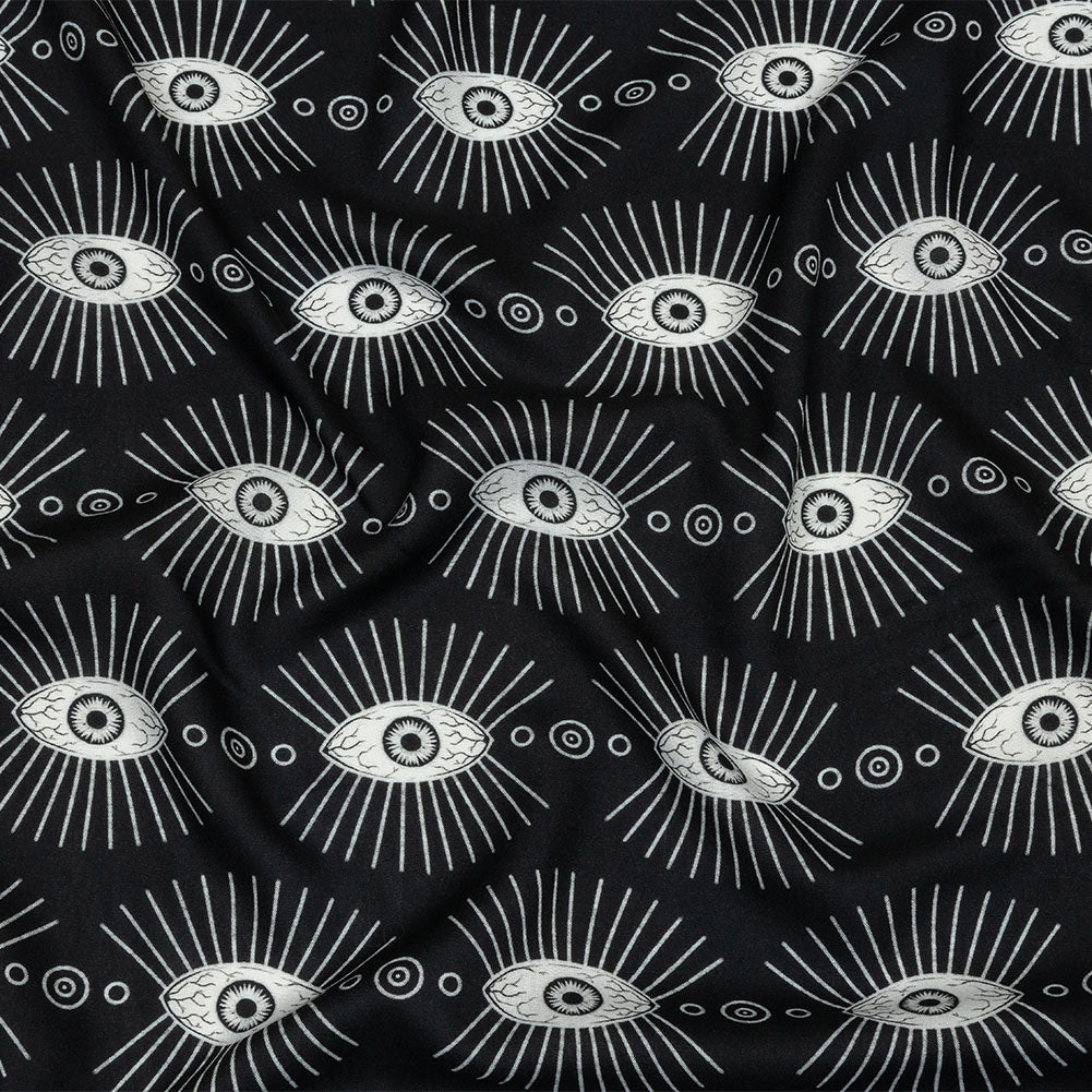 Rayon Batiste - Black and WhiteLines of Eyes - Tell Tale Print - Mood Exclusive Nevermore Collection Rayon Batiste - Black and WhiteLines of Eyes - Tell Tale Print - Mood Exclusive Nevermore Collection