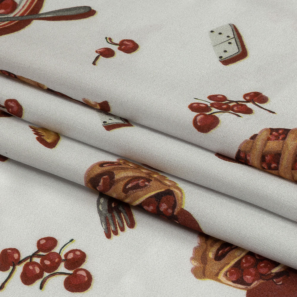 Rayon Challis - White Cherry Pies - Baked Fresh Print - Mood Exclusive Rockland Collection - Folded Rayon Challis - White Cherry Pies - Baked Fresh Print - Mood Exclusive Rockland Collection - Folded