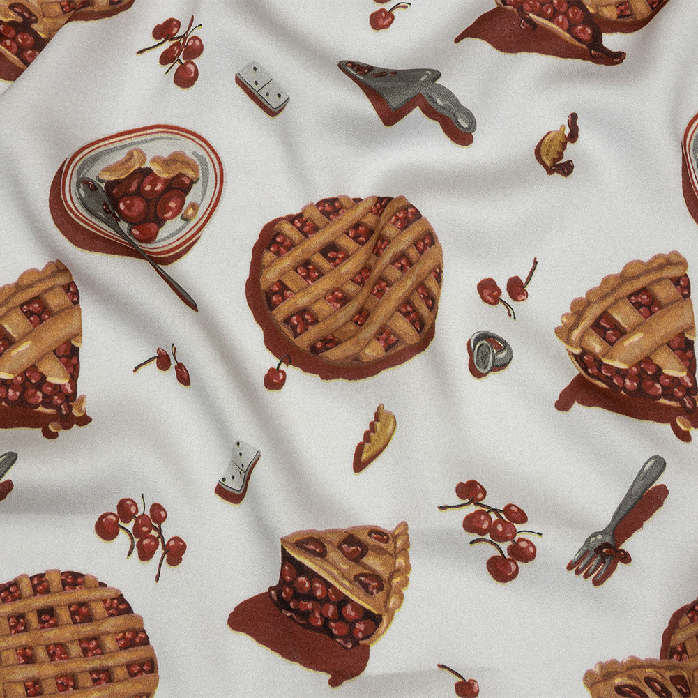 Rayon Challis - White Cherry Pies - Baked Fresh Print - Mood Exclusive Rockland Collection Rayon Challis - White Cherry Pies - Baked Fresh Print - Mood Exclusive Rockland Collection