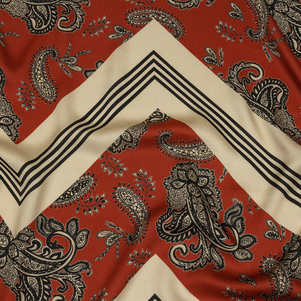 Rayon Challis - White and Orange Paisley and Chevron - Well Travelled Trails Print - Mood Exclusive Rockland Collection Rayon Challis - White and Orange Paisley and Chevron - Well Travelled Trails Print - Mood Exclusive Rockland Collection