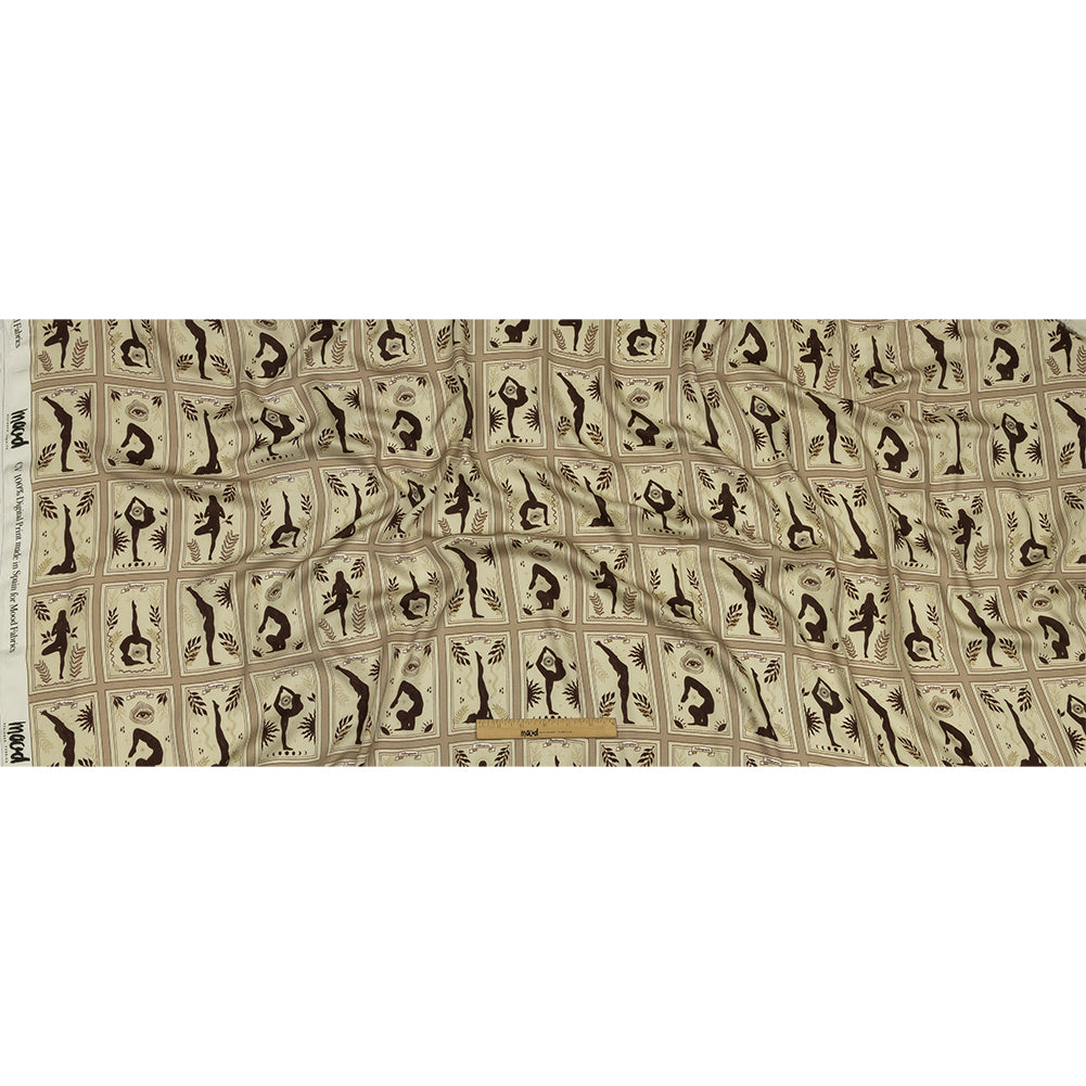 Rayon Challis - Beige and Brown Yoga Cards - Finding Balance Print - Mood Exclusive Rockland Collection - Full Rayon Challis - Beige and Brown Yoga Cards - Finding Balance Print - Mood Exclusive Rockland Collection - Full