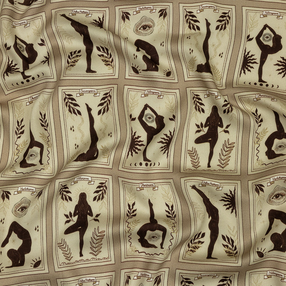 Rayon Challis - Beige and Brown Yoga Cards - Finding Balance Print - Mood Exclusive Rockland Collection Rayon Challis - Beige and Brown Yoga Cards - Finding Balance Print - Mood Exclusive Rockland Collection