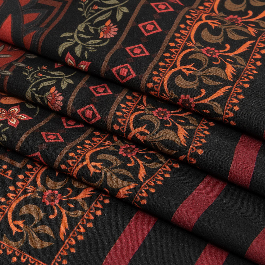 Rayon Challis - Black and Red Paisley - Kaleidoscope Dreams Print - Mood Exclusive Rockland Collection - Folded Rayon Challis - Black and Red Paisley - Kaleidoscope Dreams Print - Mood Exclusive Rockland Collection - Folded