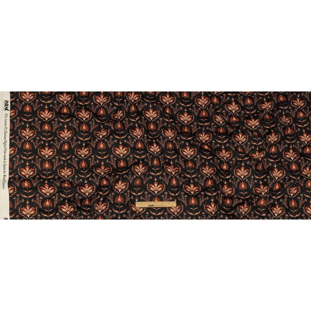 Stretch Cotton Sateen - Black and Orange Floral - Watching the Fire Print - Mood Exclusive Rockland Collection - Full Stretch Cotton Sateen - Black and Orange Floral - Watching the Fire Print - Mood Exclusive Rockland Collection - Full