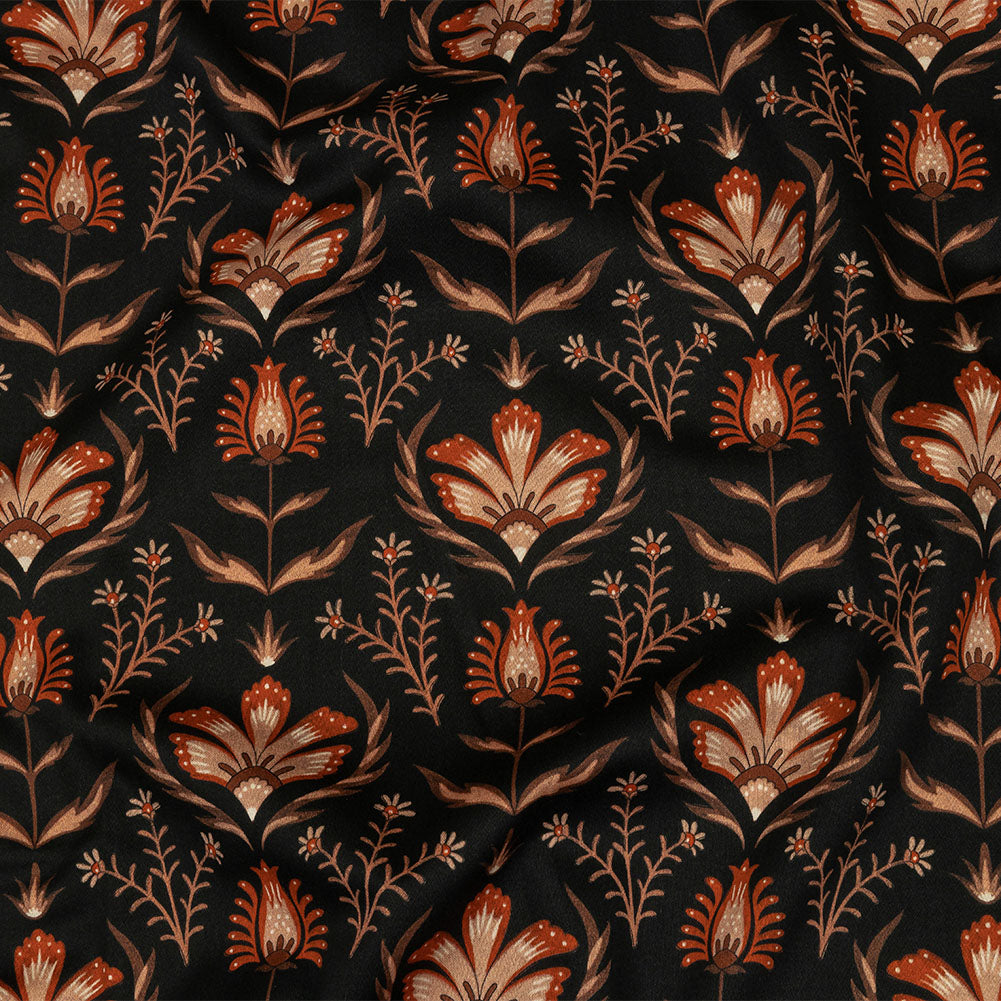 Stretch Cotton Sateen - Black and Orange Floral - Watching the Fire Print - Mood Exclusive Rockland Collection Stretch Cotton Sateen - Black and Orange Floral - Watching the Fire Print - Mood Exclusive Rockland Collection