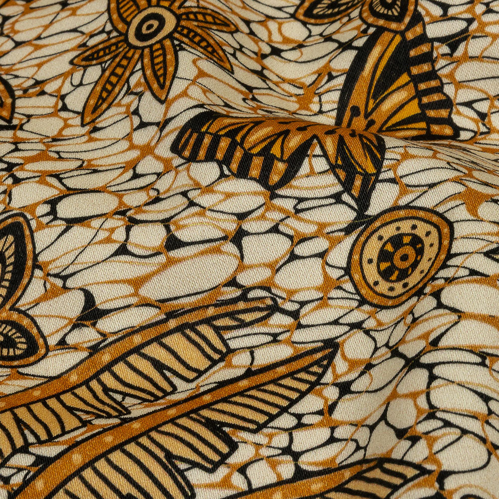 Stretch Cotton Sateen - Orange and White Palm Trees - Sunny Summers Print - Mood Exclusive Rockland Collection - Detail Stretch Cotton Sateen - Orange and White Palm Trees - Sunny Summers Print - Mood Exclusive Rockland Collection - Detail