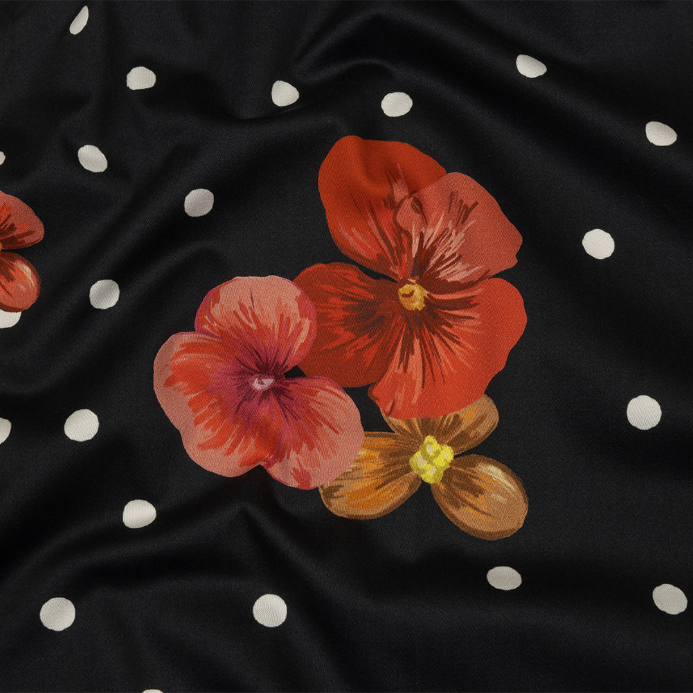 Stretch Cotton Sateen - Black Floral and Polka Dots - Treasures Renewed Print - Mood Exclusive Rockland Collection Stretch Cotton Sateen - Black Floral and Polka Dots - Treasures Renewed Print - Mood Exclusive Rockland Collection