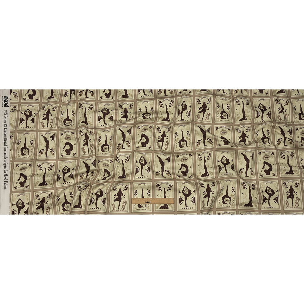 Stretch Cotton Sateen - Beige and Brown Yoga Cards - Finding Balance Print - Mood Exclusive Rockland Collection - Full Stretch Cotton Sateen - Beige and Brown Yoga Cards - Finding Balance Print - Mood Exclusive Rockland Collection - Full