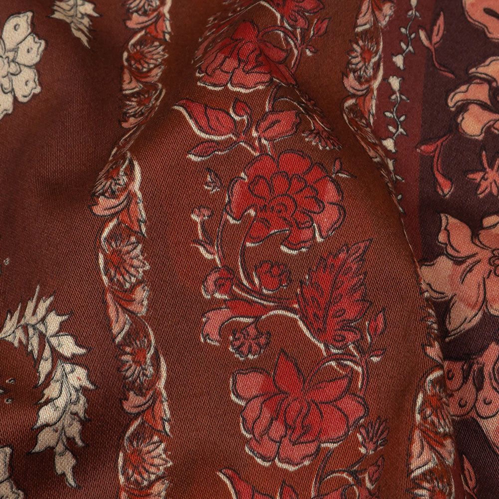 Stretch Cotton Sateen - Burgundy Floral Stripes - Garden Paths Print - Mood Exclusive Rockland Collection - Detail Stretch Cotton Sateen - Burgundy Floral Stripes - Garden Paths Print - Mood Exclusive Rockland Collection - Detail