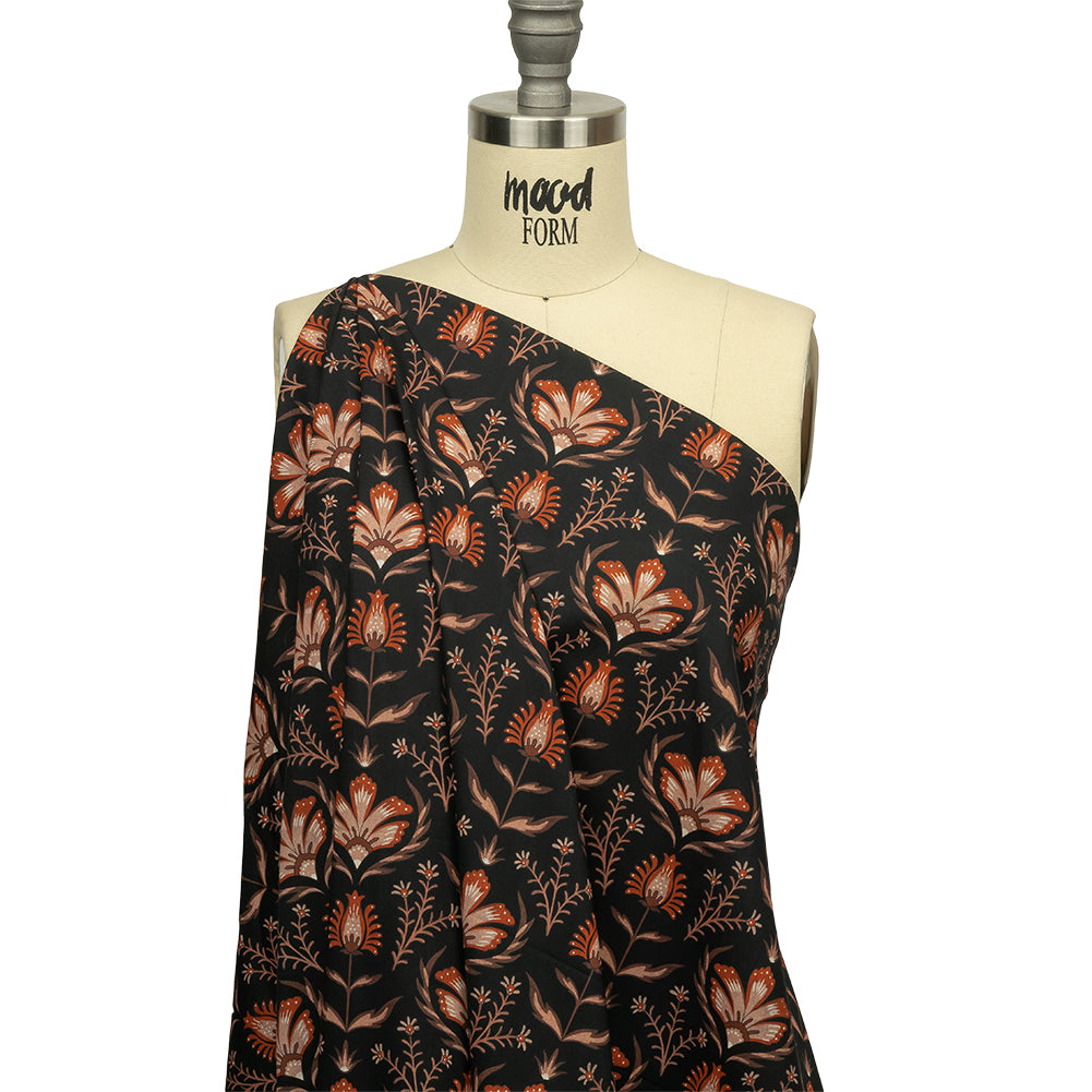 Cotton Voile - Black and Orange Floral - Watching the Fire Print - Mood Exclusive Rockland Collection - Drape Cotton Voile - Black and Orange Floral - Watching the Fire Print - Mood Exclusive Rockland Collection - Drape