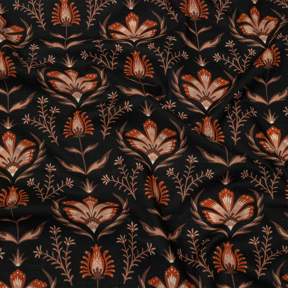 Cotton Voile - Black and Orange Floral - Watching the Fire Print - Mood Exclusive Rockland Collection Cotton Voile - Black and Orange Floral - Watching the Fire Print - Mood Exclusive Rockland Collection