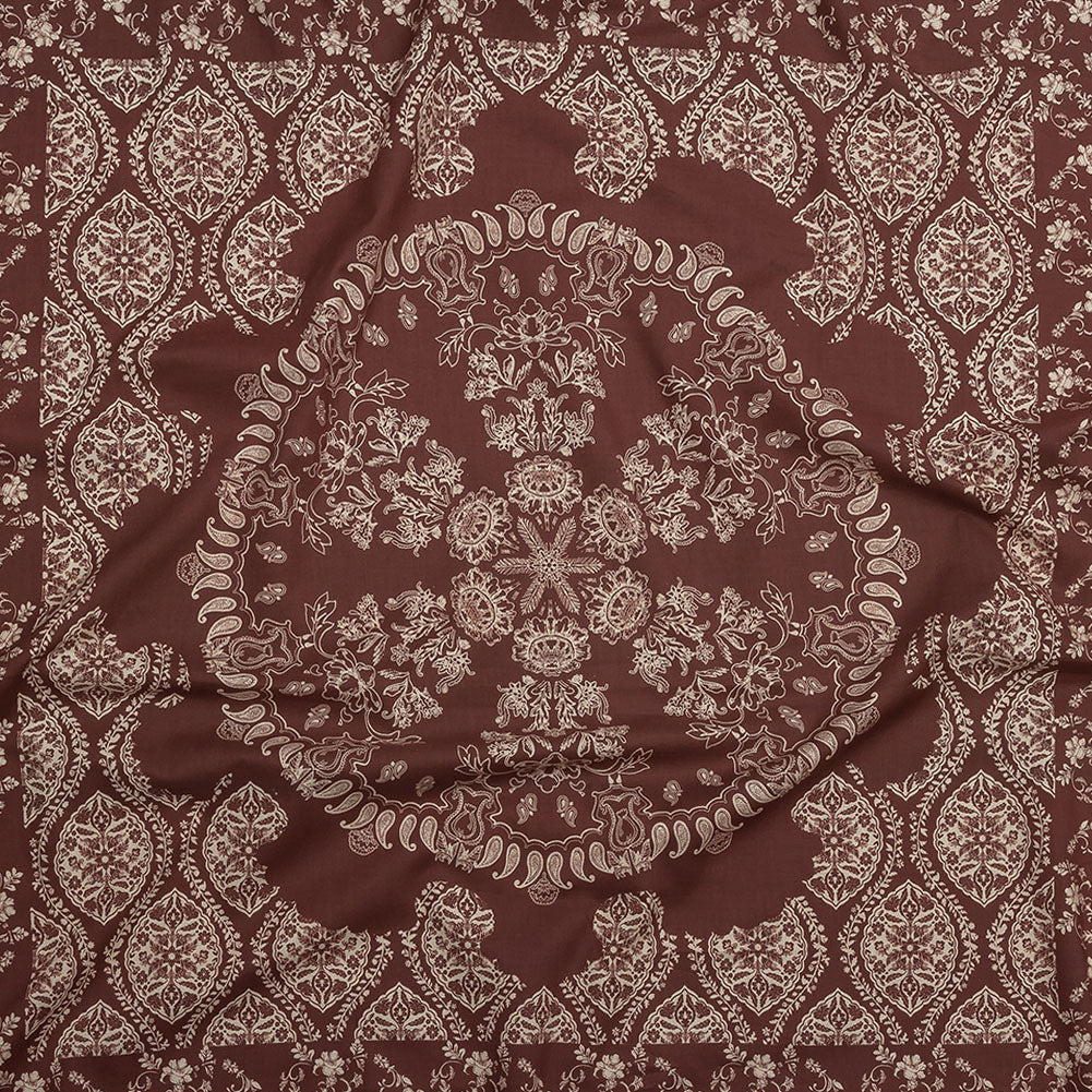 Cotton Voile Panel - Beige and Burgundy Paisley - Impressions in Time Print - Mood Exclusive Rockland Collection Cotton Voile Panel - Beige and Burgundy Paisley - Impressions in Time Print - Mood Exclusive Rockland Collection