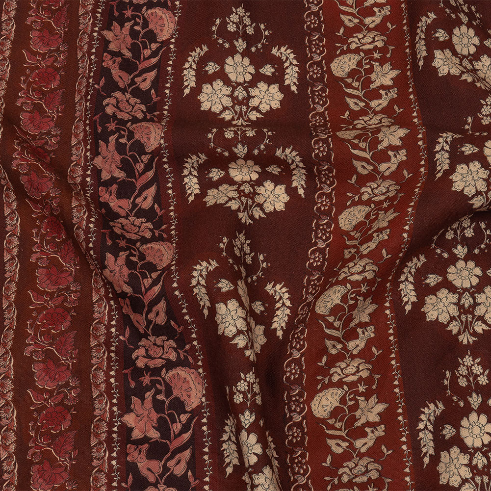 Linen and Rayon Woven - Burgundy Floral Stripes - Garden Paths Print - Mood Exclusive Rockland Collection Linen and Rayon Woven - Burgundy Floral Stripes - Garden Paths Print - Mood Exclusive Rockland Collection