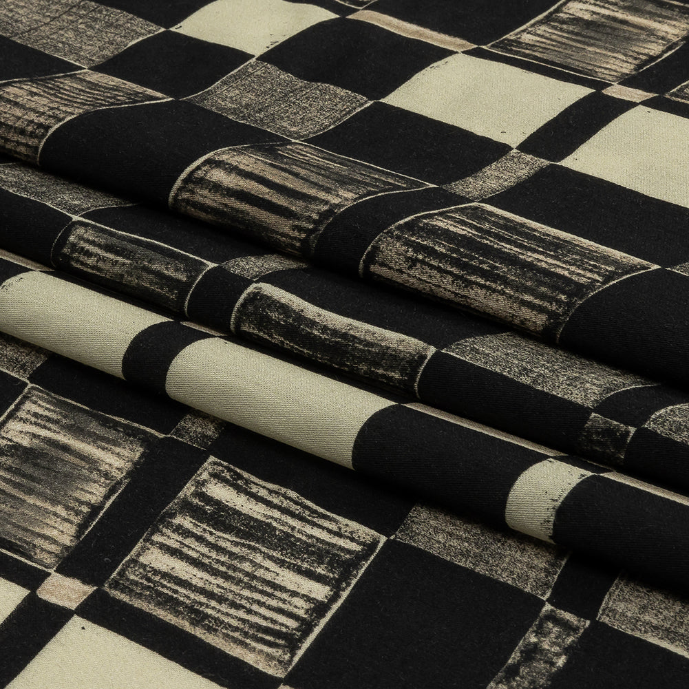 Rayon Challis - Black and White Checks - City Blocked Print - Mood Exclusive Metro Collection - Folded Rayon Challis - Black and White Checks - City Blocked Print - Mood Exclusive Metro Collection - Folded