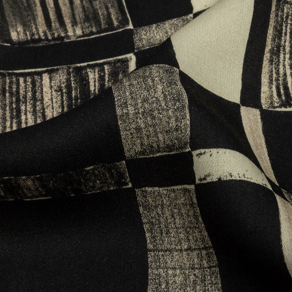 Rayon Challis - Black and White Checks - City Blocked Print - Mood Exclusive Metro Collection - Detail Rayon Challis - Black and White Checks - City Blocked Print - Mood Exclusive Metro Collection - Detail