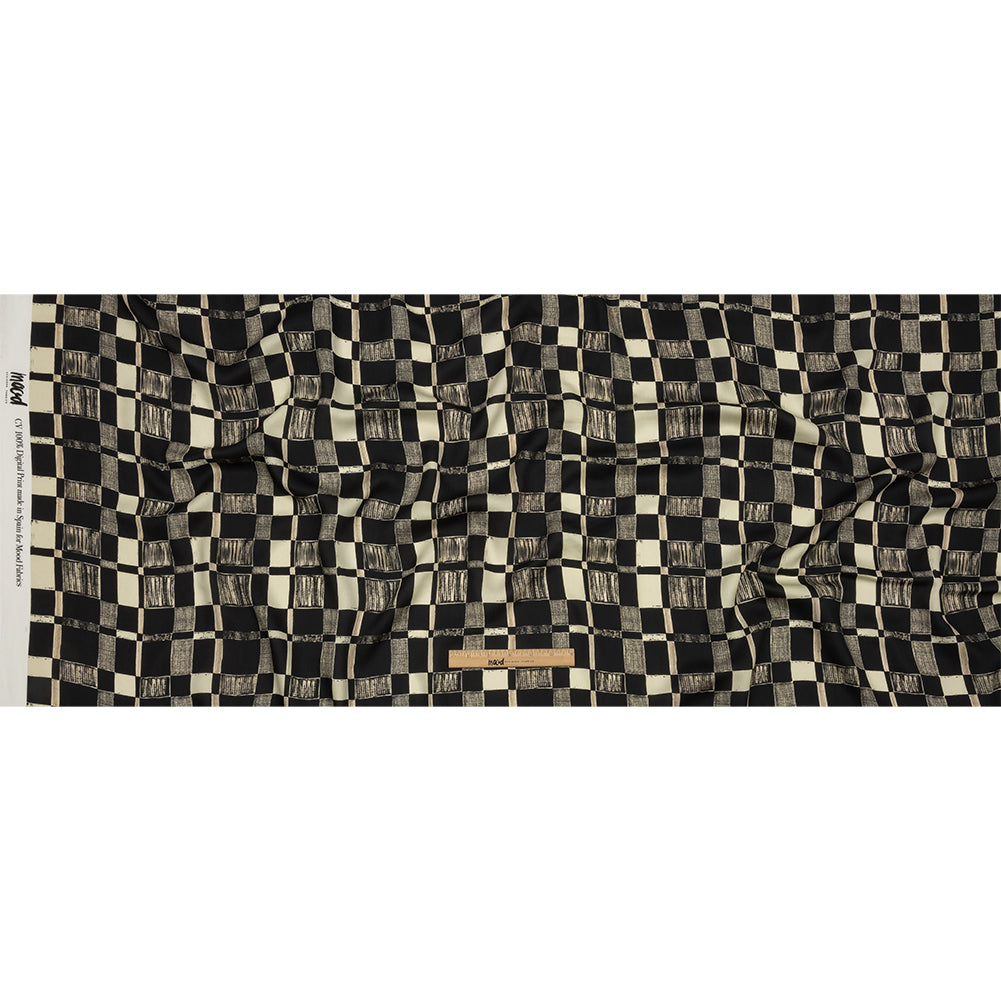 Rayon Challis - Black and White Checks - City Blocked Print - Mood Exclusive Metro Collection - Full Rayon Challis - Black and White Checks - City Blocked Print - Mood Exclusive Metro Collection - Full