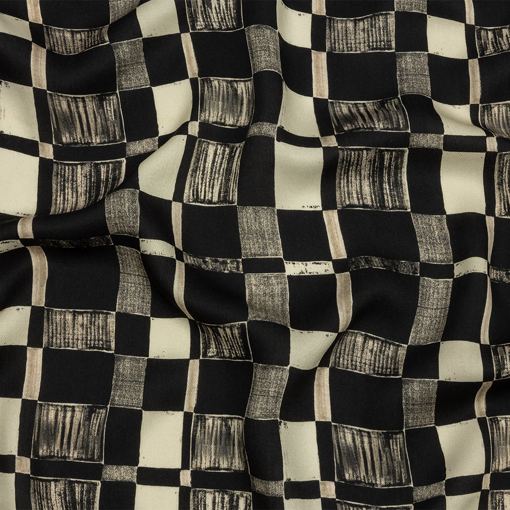 Rayon Challis - Black and White Checks - City Blocked Print - Mood Exclusive Metro Collection Rayon Challis - Black and White Checks - City Blocked Print - Mood Exclusive Metro Collection
