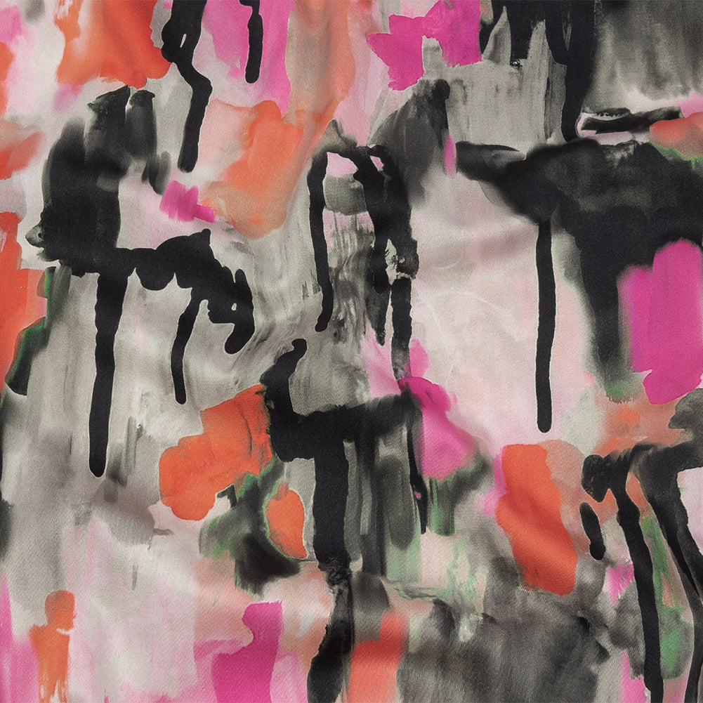 Stretch Cotton Sateen - Pink and Orange Abstract Paint Drips - Painted Aspirations Print - Mood Exclusive Metro Collection Stretch Cotton Sateen - Pink and Orange Abstract Paint Drips - Painted Aspirations Print - Mood Exclusive Metro Collection