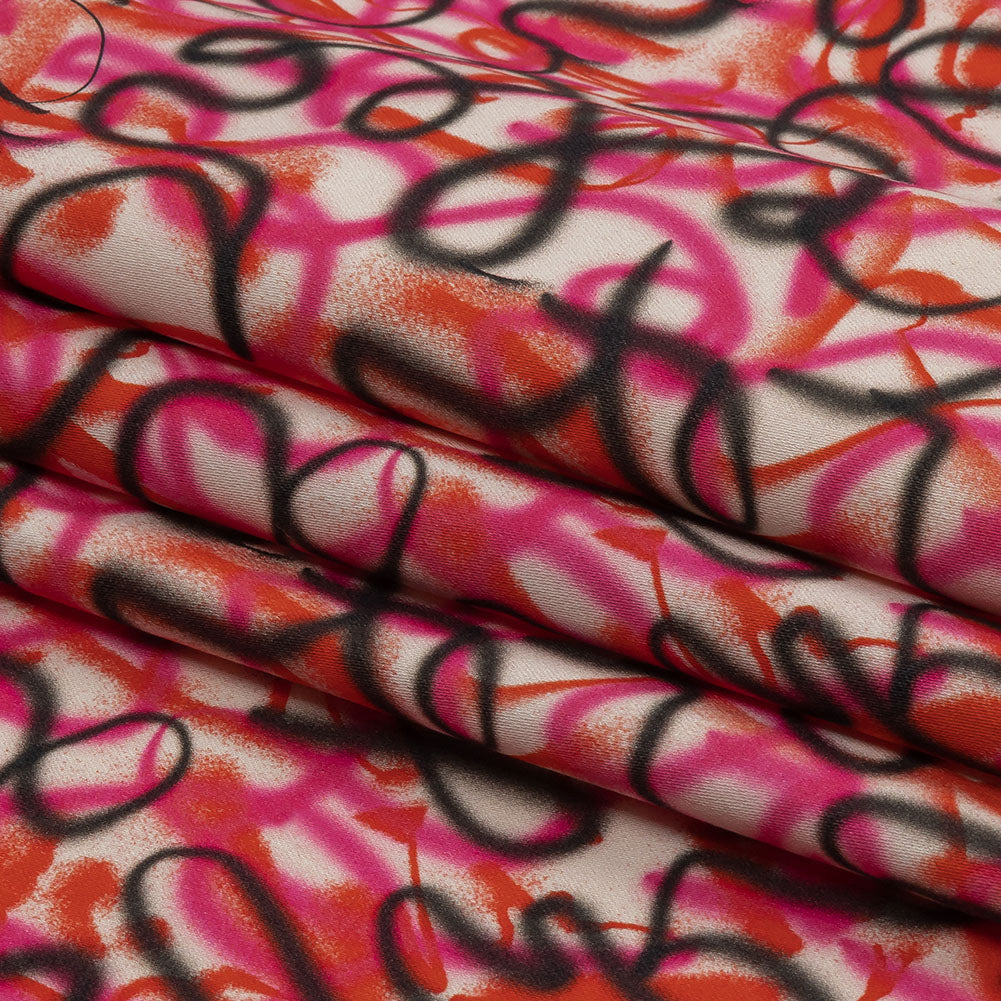 Stretch Cotton Sateen - Pink Spraypaint Scribbles - Love Notorious Print - Mood Exclusive Metro Collection - Folded Stretch Cotton Sateen - Pink Spraypaint Scribbles - Love Notorious Print - Mood Exclusive Metro Collection - Folded