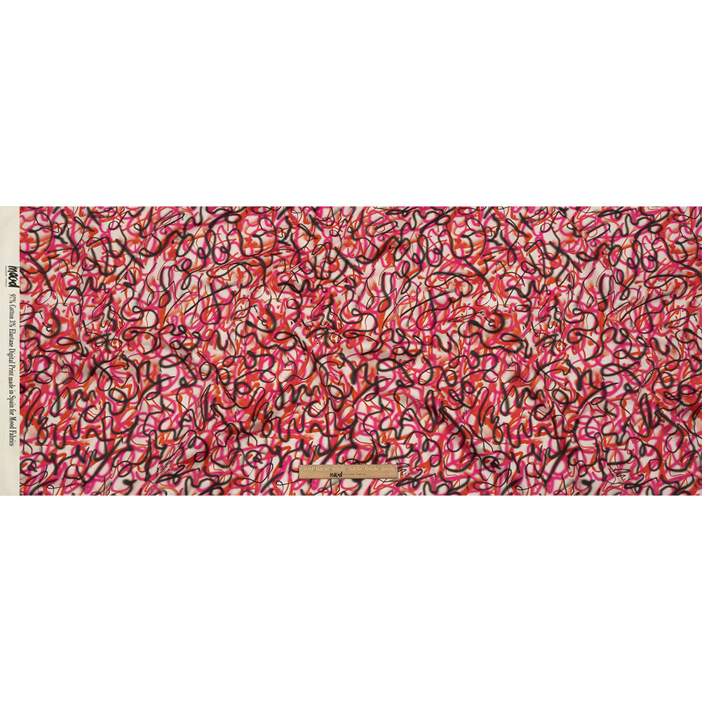 Stretch Cotton Sateen - Pink Spraypaint Scribbles - Love Notorious Print - Mood Exclusive Metro Collection - Full Stretch Cotton Sateen - Pink Spraypaint Scribbles - Love Notorious Print - Mood Exclusive Metro Collection - Full