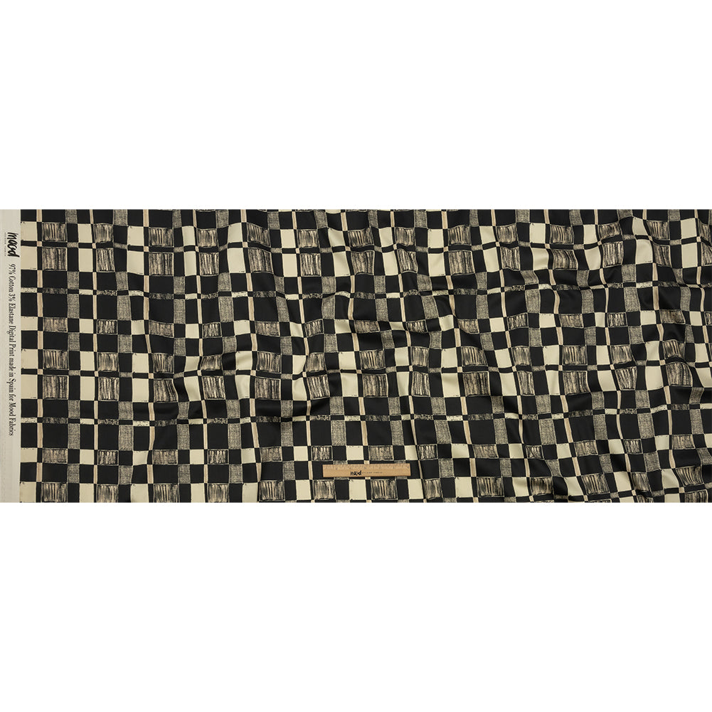 Stretch Cotton Sateen - Black and White Checks - City Blocked Print - Mood Exclusive Metro Collection - Full Stretch Cotton Sateen - Black and White Checks - City Blocked Print - Mood Exclusive Metro Collection - Full